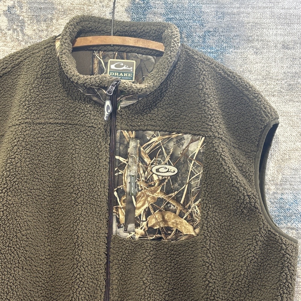 Drake Waterfowl Mens 3XL Sherpa Fleece Vest Realtree Max-7 Camo Full Zip